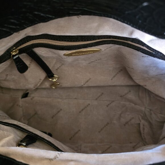 RARE Brahmin Adora Black & Purple Croc Embossed Leather Satchel Gold Chain - Picture 6 of 16